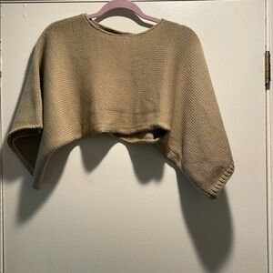 Source Unknown Tan Knit Poncho Short Large Sleeve Cropped Sweater